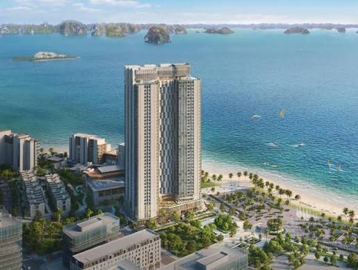 Toàn cảnh tòa ICON 40 Hạ Long nhìn từ trên cao.