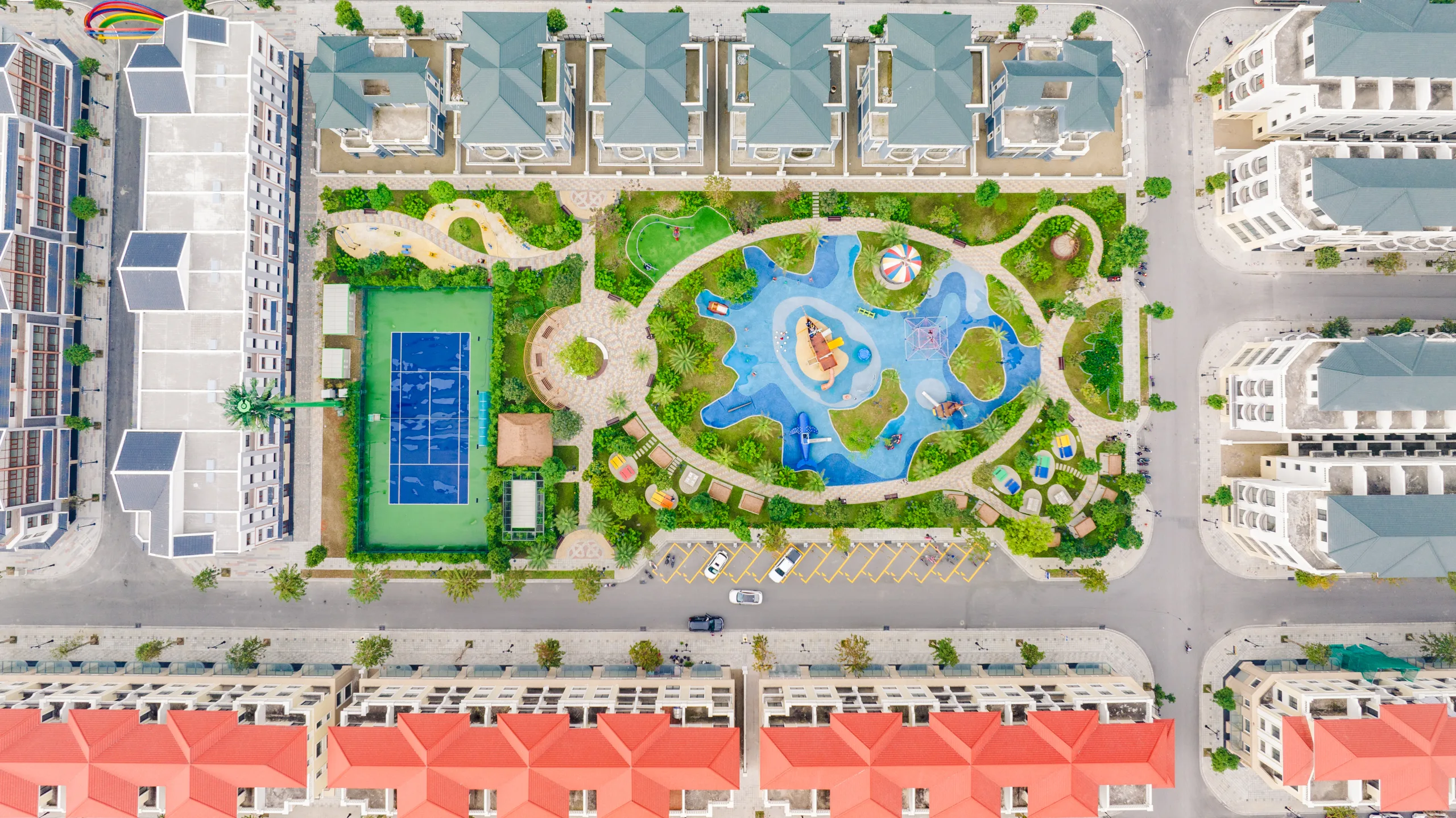 Góc nhìn công viên và đường nội khu để chọn vị trí homestay Ocean Park – hình ảnh mang tính chất minh hoạ