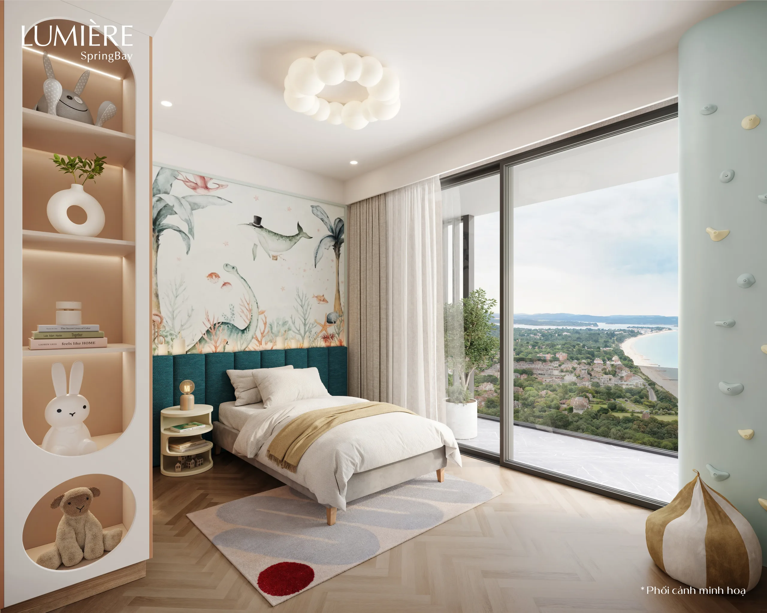 Phối cảnh phòng ngủ trẻ em tham khảo khi review căn 2PN Ocean Park – hình ảnh mang tính chất minh hoạ