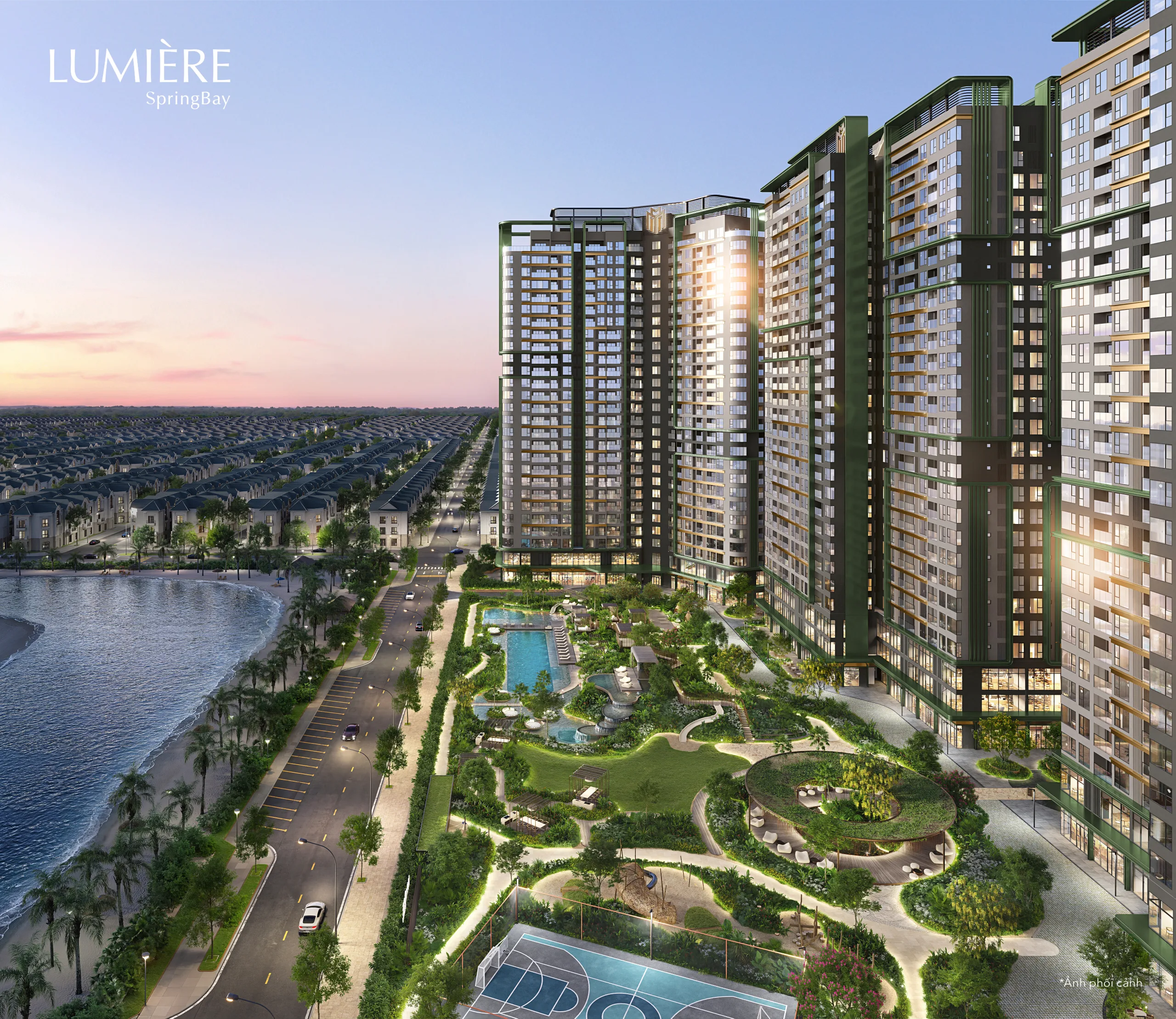 Tham khảo bối cảnh khu căn hộ khi tìm studio Ocean Park có máy chiếu – hình ảnh mang tính chất minh hoạ