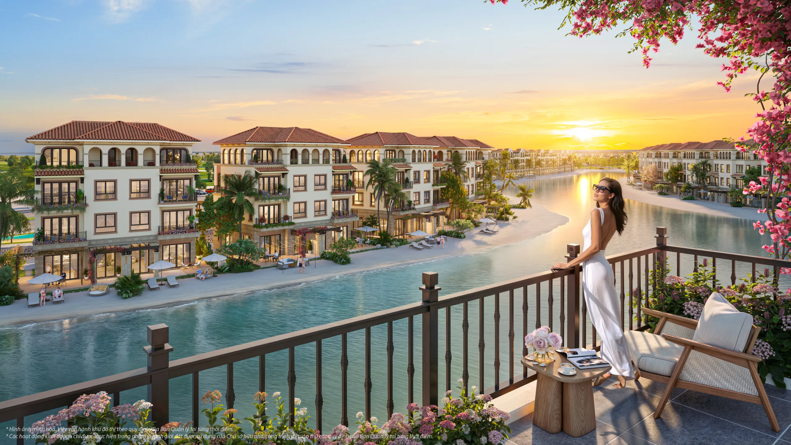 hình ảnh Đảo Thiên Đường Vũ Yên: Góc phối cảnh từ ban công nhìn về nhà và mặt nước – hình ảnh mang tính chất minh họa