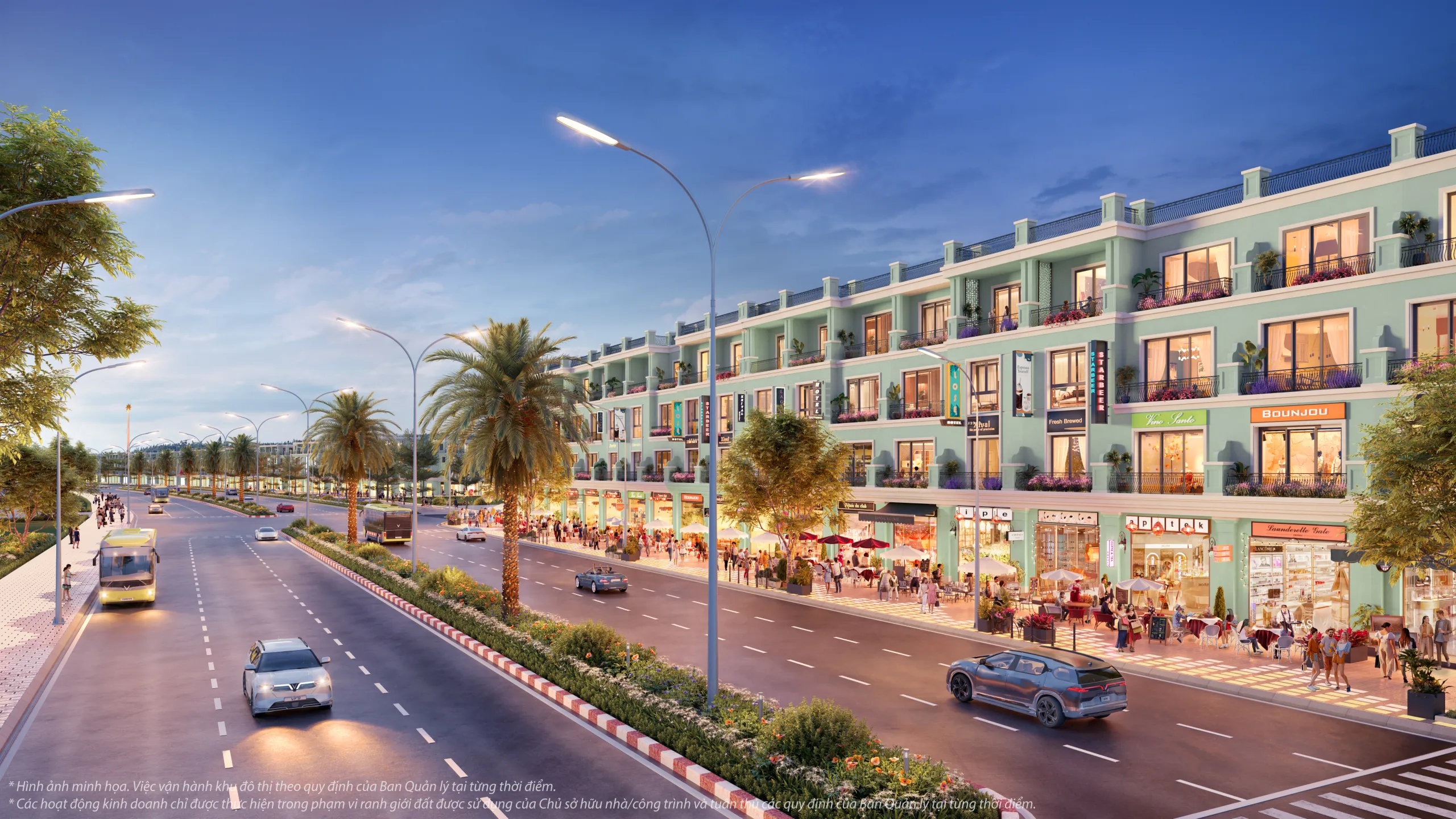 Tài Lộc Vinhomes Vũ Yên: Phối cảnh dãy công trình nhìn từ một tuyến đường trong bộ ảnh Tài Lộc – hình ảnh mang tính chất minh họa